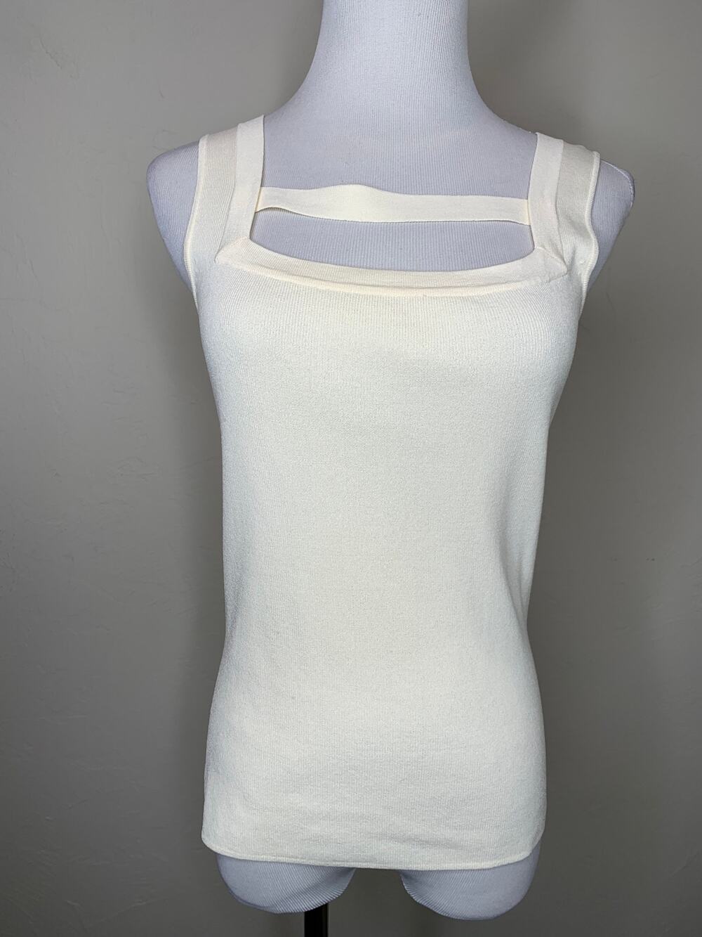 Cream Shell Square Neck Sweater ? Joseph A Keyhole ? Medium Preppy Minimalism